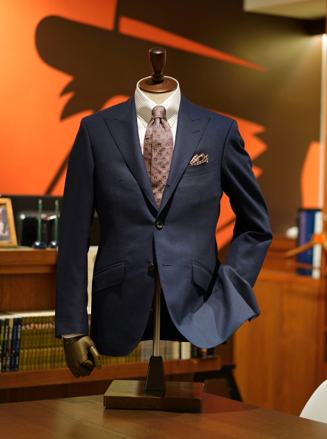 dormeuil 紺幾何学シャドー　オーダースーツZERBINO銀座店