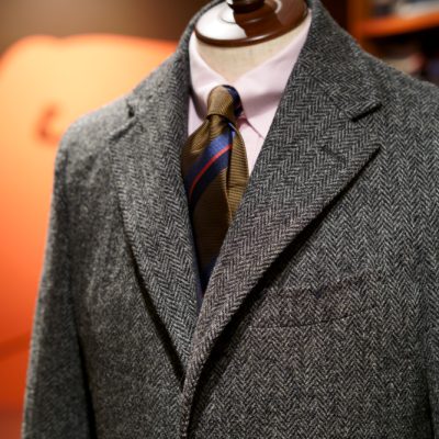 harristweed 17-3723 Mグレーヘリンボン　オーダーコートZERBINO銀座店