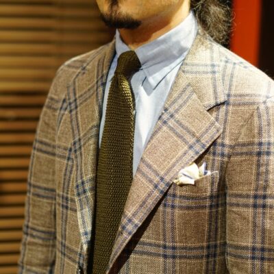 Canonico　カノニコ　三者混　チェック　ウールシルクリネン